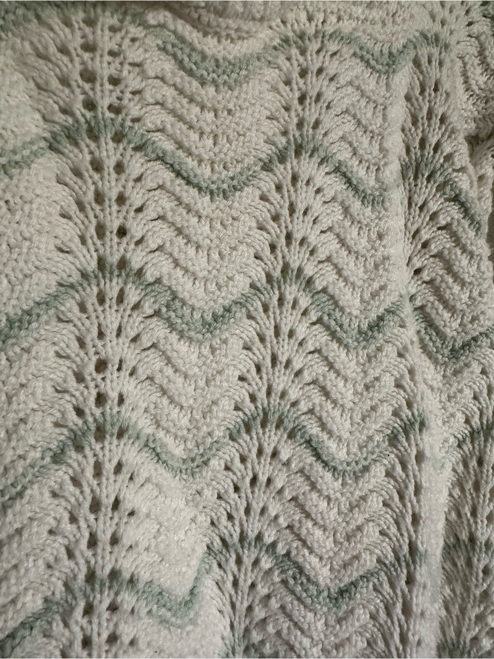 Pink Rose Cream Crochet Scoop Neck Long Sleeve Top with Mint Stripe - Picture 2 of 4
